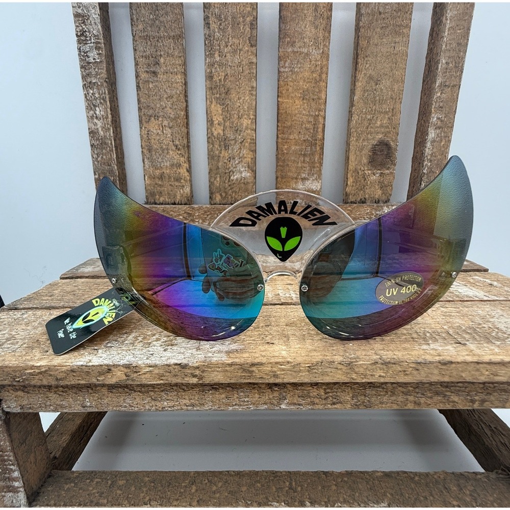 Damalien Novelty Alien Sunglasses Iridescent Rainbow Lens UV400 Festival Rave